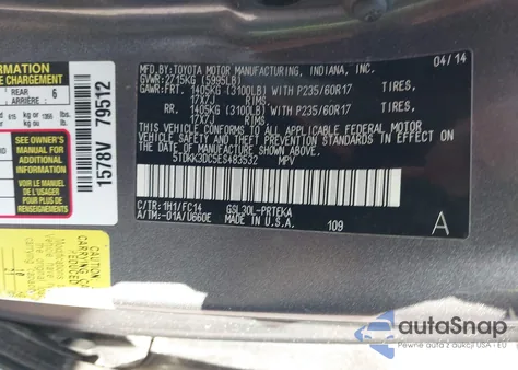 2014 Toyota Sienna Le V6 8 Passenger from USA, damaged, VIN 5TDKK3DC5ES483532